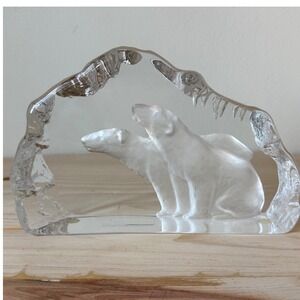 Kosta Boda Polar Bear Crystal Sculpture Signed 93153 Sweden Art Glass heavy!!